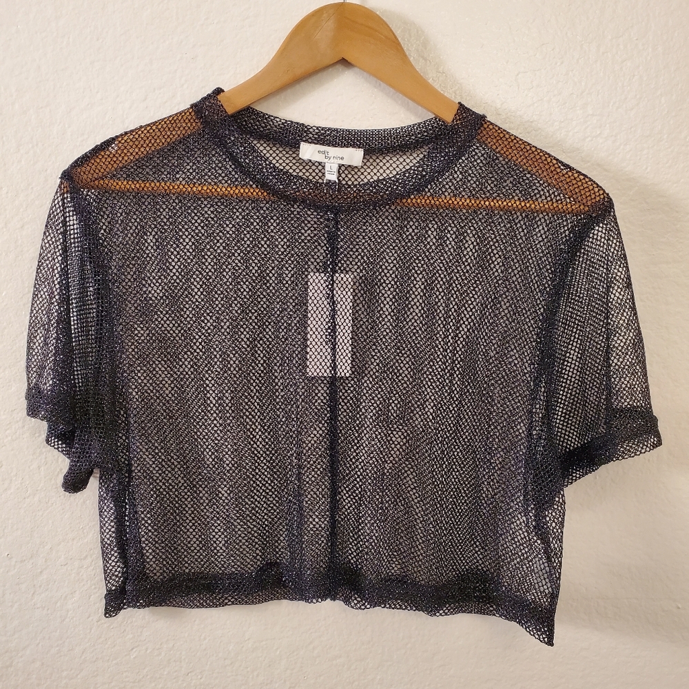Glitter Mesh Short Sleeve Crop Top